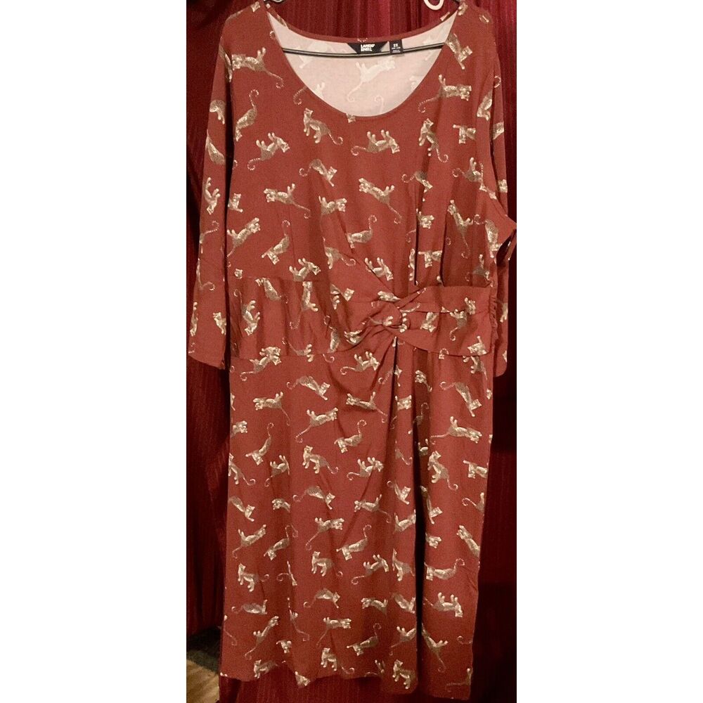 LANDS' END Dress Women's 2x Rust Color Cheetah Design Long Sleeve Midi
